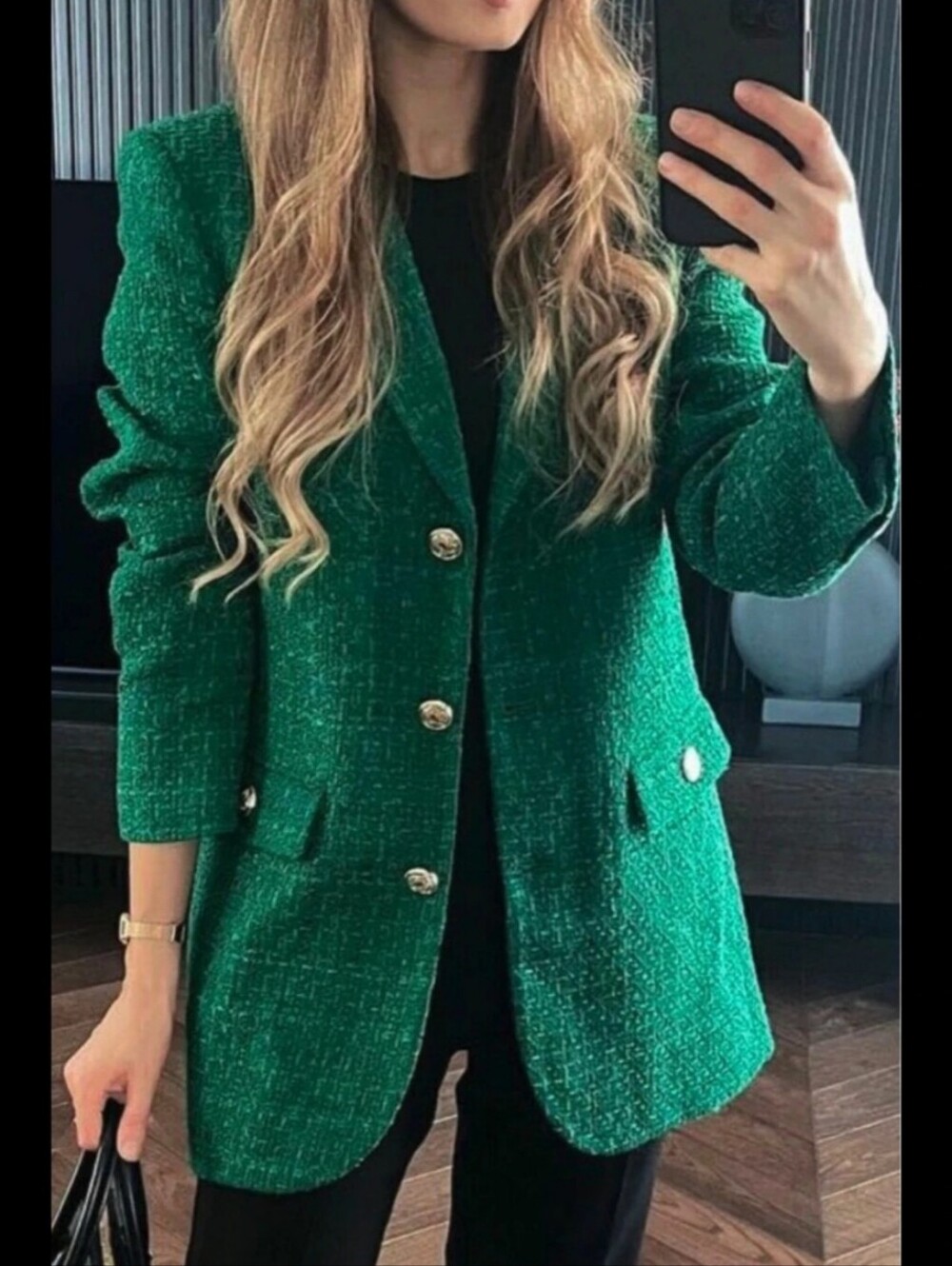 NWT ZARA Green Tweed Textured Blazer Size XS